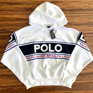 Polo Ralph Lauren Women’s POLO Spellout Colorblock Hoodie Size Med NWT